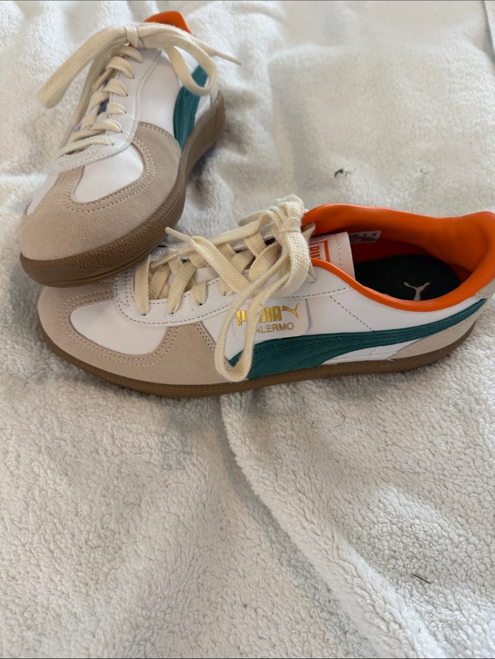 Puma Women’s Palermo Sneakers in White, Beige, Teal & Orange